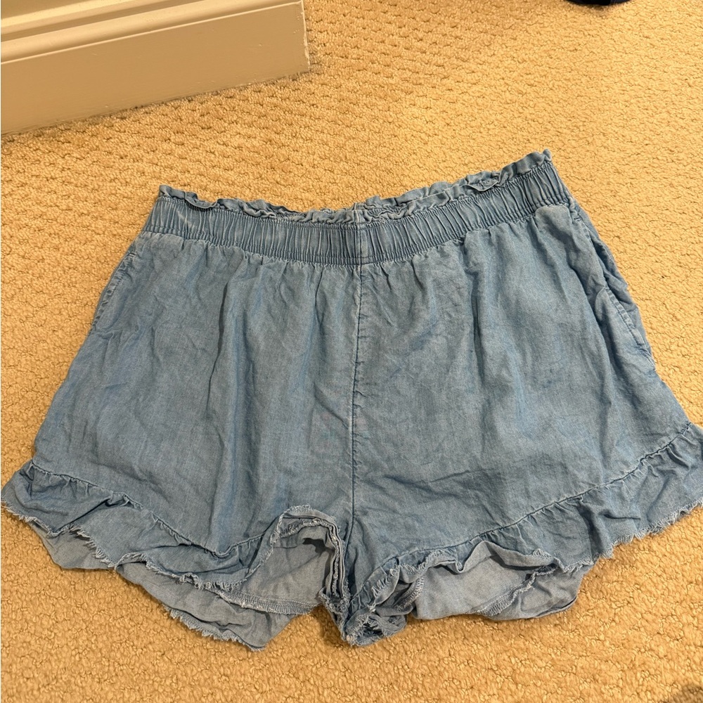 Aerie ruffle blue pull on shorts